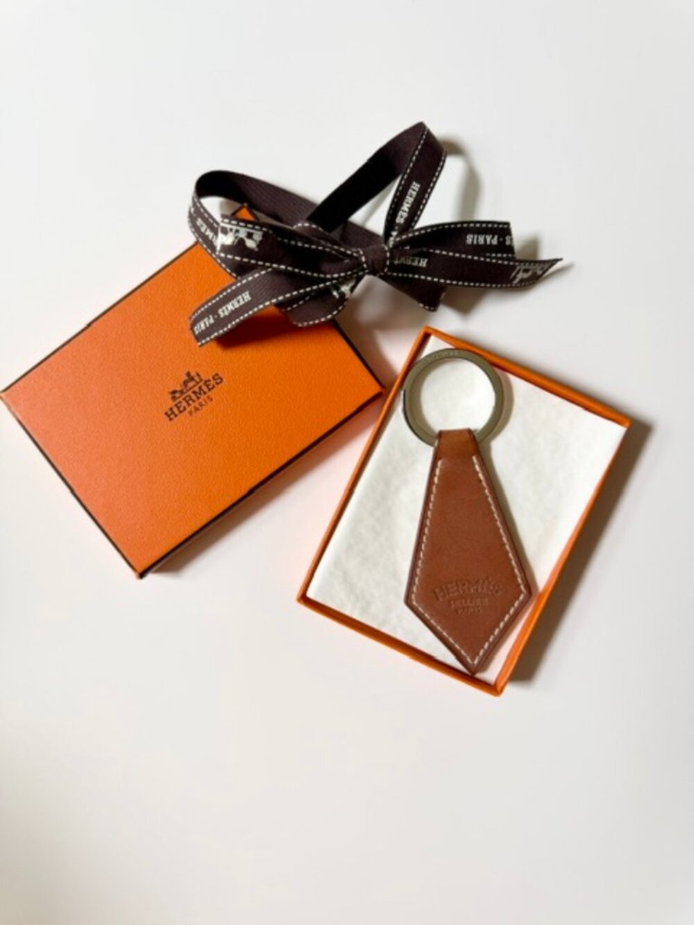 Hermes Leather Tab Key Chain - Brown